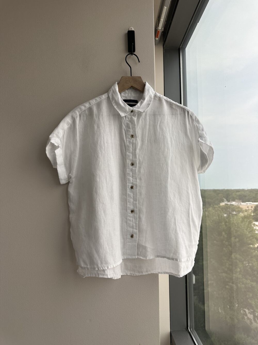 Rachel Roy Women's White 100% Linen Boxy Button Down Top Sz XS